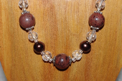 +MBAAC #03-0111  "One Of A Kind Brown & Clear Glass Bead Necklace & Earring Set"