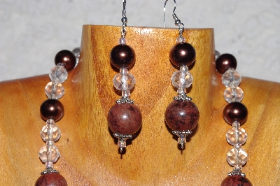 +MBAAC #03-0111  "One Of A Kind Brown & Clear Glass Bead Necklace & Earring Set"