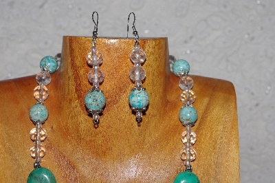 +MBAAC #03-0139  "One Of A Kind Green,Blue & Clear Glass Bead Necklace & Earring Set"