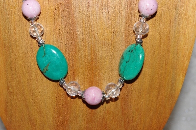 +MBAAC #03-0154  "One Of A Kind Green,Pink & Clear Bead Necklace & Earring Set"