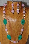 +MBAAC #03-0154  "One Of A Kind Green,Pink & Clear Bead Necklace & Earring Set"