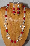 +MBAAC #03-0160  "One Of A Kind Red,White & Clear Glass Bead Necklace & Earring Set"