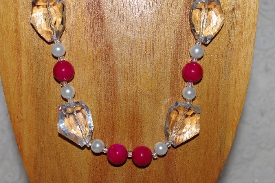 +MBAAC #03-0170  "One Of A Kind Red,White & Clear Bead Necklace & Earring Set"