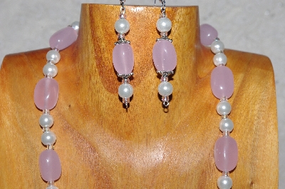 +MBAAC #03-0175  "One Of A Kind Pink,White & Clear Bead Necklace & Earring Set"