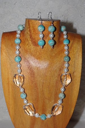 +MBAAC #03-0181  "One Of A Kind Blue, White & Clear Bead Necklace & Earring Set"