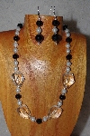 +MBAAC #03-0188  "One Of A Kind Black,White & Clear Bead Necklace & Earring Set"