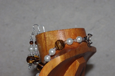 +MBAAC #03-0192  "One Of A Kind Tiger Eye, White & Clear Glass Bead Necklace & Earring Set"