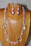 +MBAAC #03-0196  "One Of A Kind Pink,White & Clear Glass Bead Necklace & Earring Set"