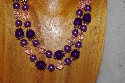 +MBADS #001-0383  "Purple & Pink  2 Strand Bead Necklace & Earring Set"