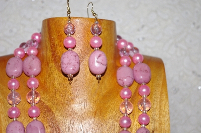 +MBADS #001-398  "Pink 2 Strand Bead Necklace & Earring Set"