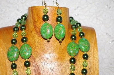 +MBADS #001-393  "Green  2 Strand Bead Necklace & Earring Set"