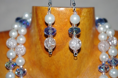 +MBADS #001-576   "Blue & White 2 Strand Bead Necklace & Earring Set"