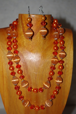 +MBADS #001-0600  "Orange 2 Strand Bead Necklace & Earring Set"