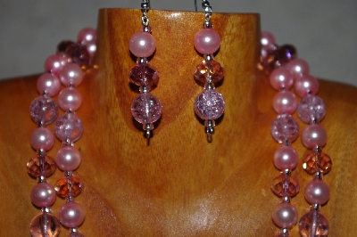 +MBADS #001-0610  "Pink Bead Two Strand Necklace & Earring Set"