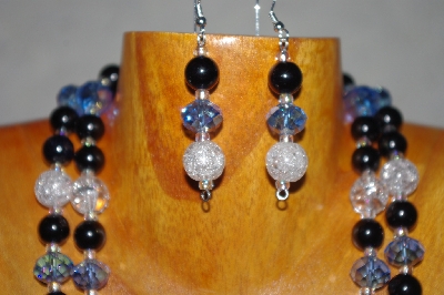 +MBADS #001-615  "Blue, Clear & Black Bead Two Strand Necklace & Earring Set"