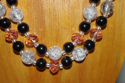 +MBADS #001-0620  "Black, Clear & Pink Bead Two Strand Necklace & Earring Set"