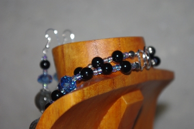 +MBADS #001-570  "Grey,Black & Blue Bead 2 Strand Necklace & Earring Set"