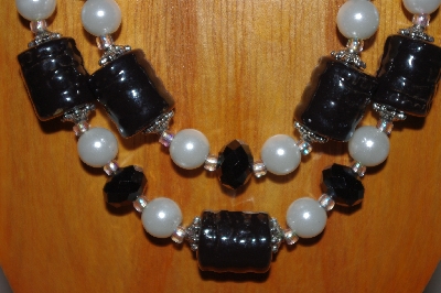 +MBADS #001-585  "Black & White bead Tow Strand Necklace & Earring Set"
