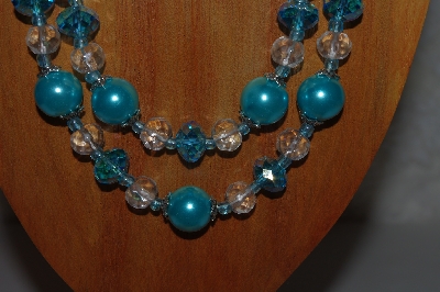 +MBADS #04-0712  "Aqua Blue & Clear Bead Necklace & Earring Set"
