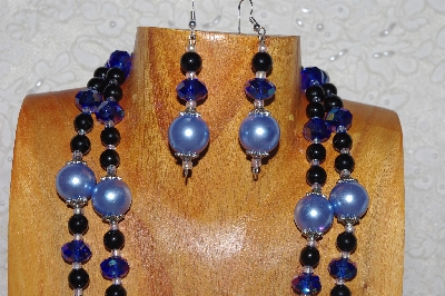 +MBADS #04-0716  "Blue & Black Bead Necklace & Earring Set"