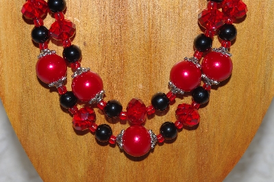 +MBADS #04-721  "Red & Black Bead Necklace & Earring Set"