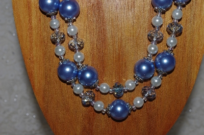 +MBADS #04-0728  "Blue & White Bead Necklace & Earring Set"