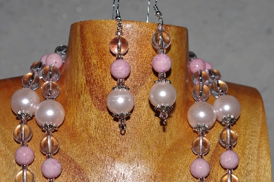 +MBADS #04-0734  "Pink & Clear Bead Necklace & Earring Set"