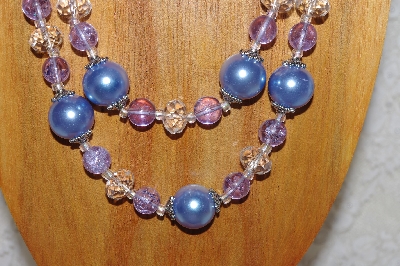+MBADS #04-0745  "Blue,Clear & Lavender Bead Necklace & Earring Set"