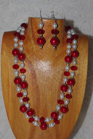 +MBADS #04-757  "Red & White Bead Necklace & Earring Set"