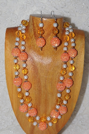 +MBADS #04-774  "Orange & White Bead Necklace & Earring Set"