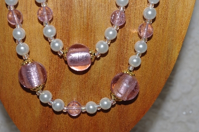 +MBADS #04-803  "Pink & White Bead Necklace & Earring Set"
