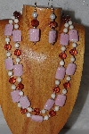 +MBADS #04-836  "Pink, White & Brown Bead Necklace & Earring Set"