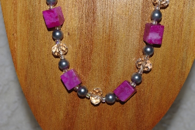 +MBADS #04-967  "Pink, Clear & Grey Bead Necklace & Earring Set"