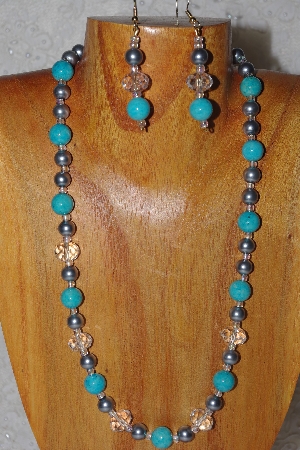 +MBADS #04-962  "Blue, Clear & Grey Bead Necklace & Earring Set"