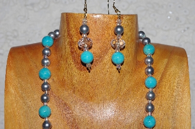 +MBADS #04-962  "Blue, Clear & Grey Bead Necklace & Earring Set"