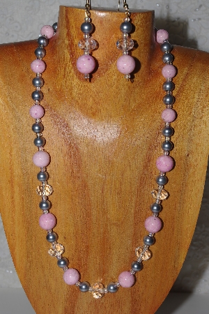 +MBADS #04-948  "Pink, Clear & Grey Bead Necklace & Earring Set"