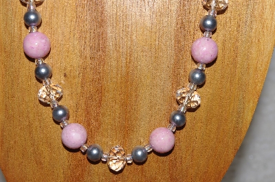 +MBADS #04-948  "Pink, Clear & Grey Bead Necklace & Earring Set"