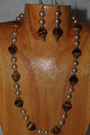 +MBADS #04-926  "Brown & Champagne Bead Necklace & Earring Set"