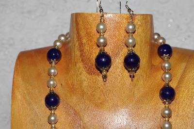 +MBADS #04-972  "Dark Blue & Champagne Bead Necklace & Earring Set"