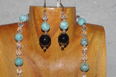 +MBADS #04-1048  "Green, Clear & Black Bead Nceklace & Earring Set"