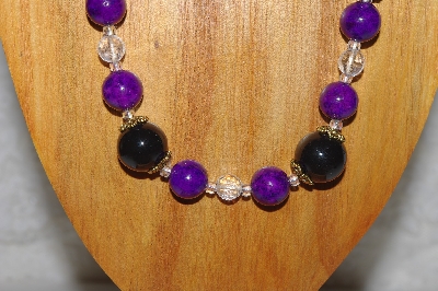 +MBADS #04-1036  "Purple, Clear & Black Bead Necklace & Earring Set"