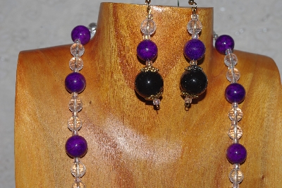 +MBADS #04-1036  "Purple, Clear & Black Bead Necklace & Earring Set"