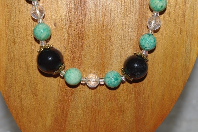 +MBADS #04-1032  "Green, Clear & Black Beads Necklace & Earring Set"