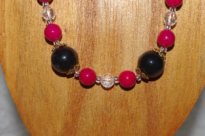 +MBADS #04-1025  "Dark Rose, Black & Clear Bead Necklace & Earring Set"