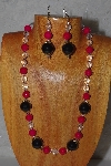 +MBADS #04-1025  "Dark Rose, Black & Clear Bead Necklace & Earring Set"
