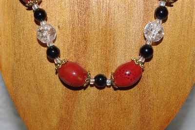 +MBADS #04-1004   "Clear, Black & Red Bead Necklace & Earring Set" 