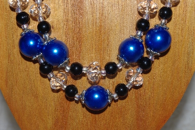 +MBADS #05-0069  "Black, Blue & Clear Bead Necklace & Earring Set"