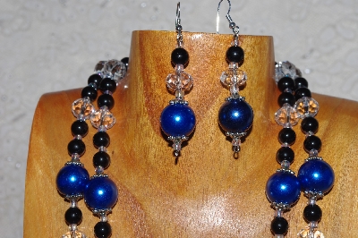 +MBADS #05-0069  "Black, Blue & Clear Bead Necklace & Earring Set"