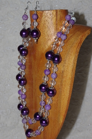 +MBADS #05-0111  "Purple & Clear Bead Necklace & Earring Set"