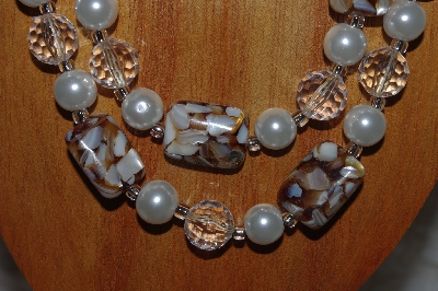 +MBADS #05-0018  "White, Clear & Brown Bead Necklace & Earring Set"